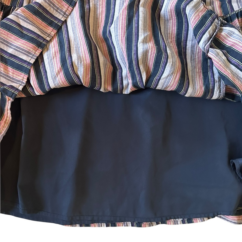 LUCKY BRAND flutter sleeve v-neck single tier midi dress multi color stripe sz S - Picture 6 of 7